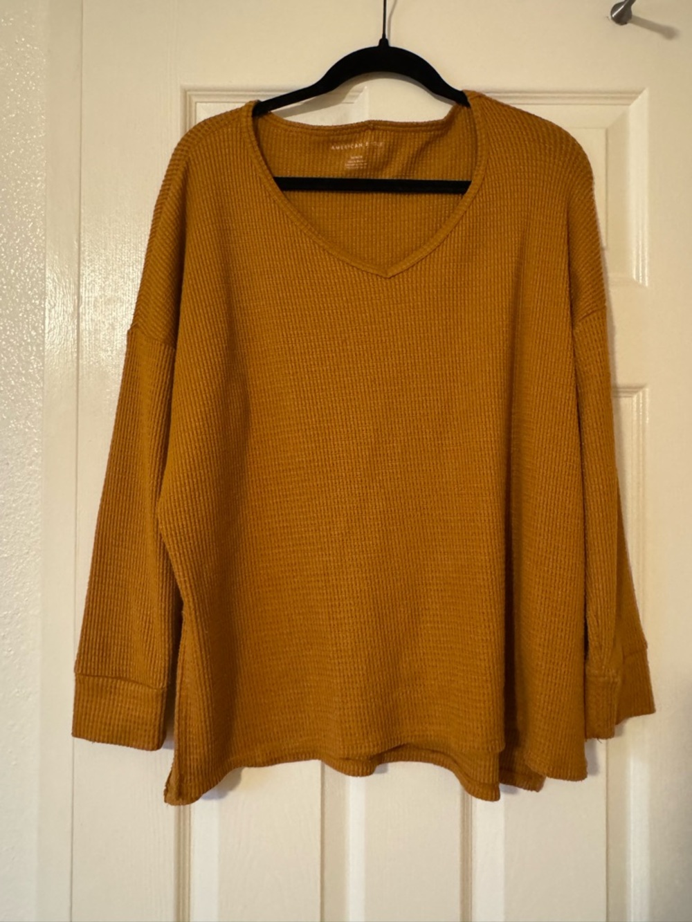 American Eagle Outfitters Mustard V-Neck Waffle Knit Sweater
